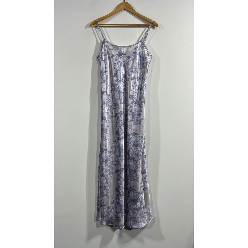 Madeleine Fig Fairy Floral Satin Maxi Slip Dress Lavender Womens Medium Coquette